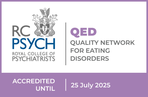 Accreditation to the Quality Network for Eating Disorders (QED), a national quality mark from the Royal College of Psychiatrists.