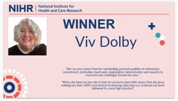 Image that reads: "Winner: Viv Dolby"