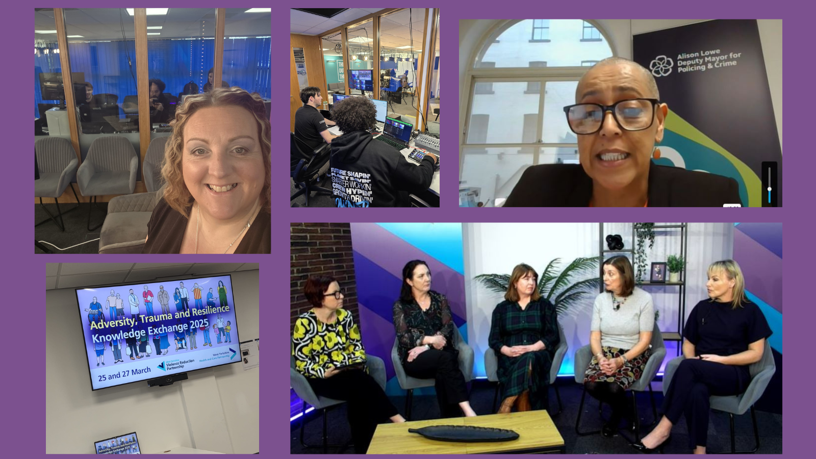 Collage of images showing presenters and panel members