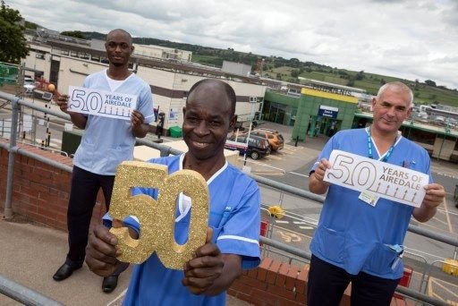 Staff celebrating Airedale's 50th birthday in 2020