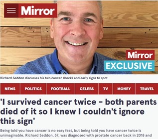 Richard Seddon shared his experiences of two separate cancer diagnoses and was featured in the Mirror website