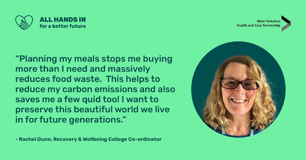 all hands in pledge from Rachel Dunn. Planning my meals stops me buying more than I need and massively reduces food waste. This helps to reduce my carbon emissions and also saves me a few quid too. I want to preserve this beautiful world for future generations