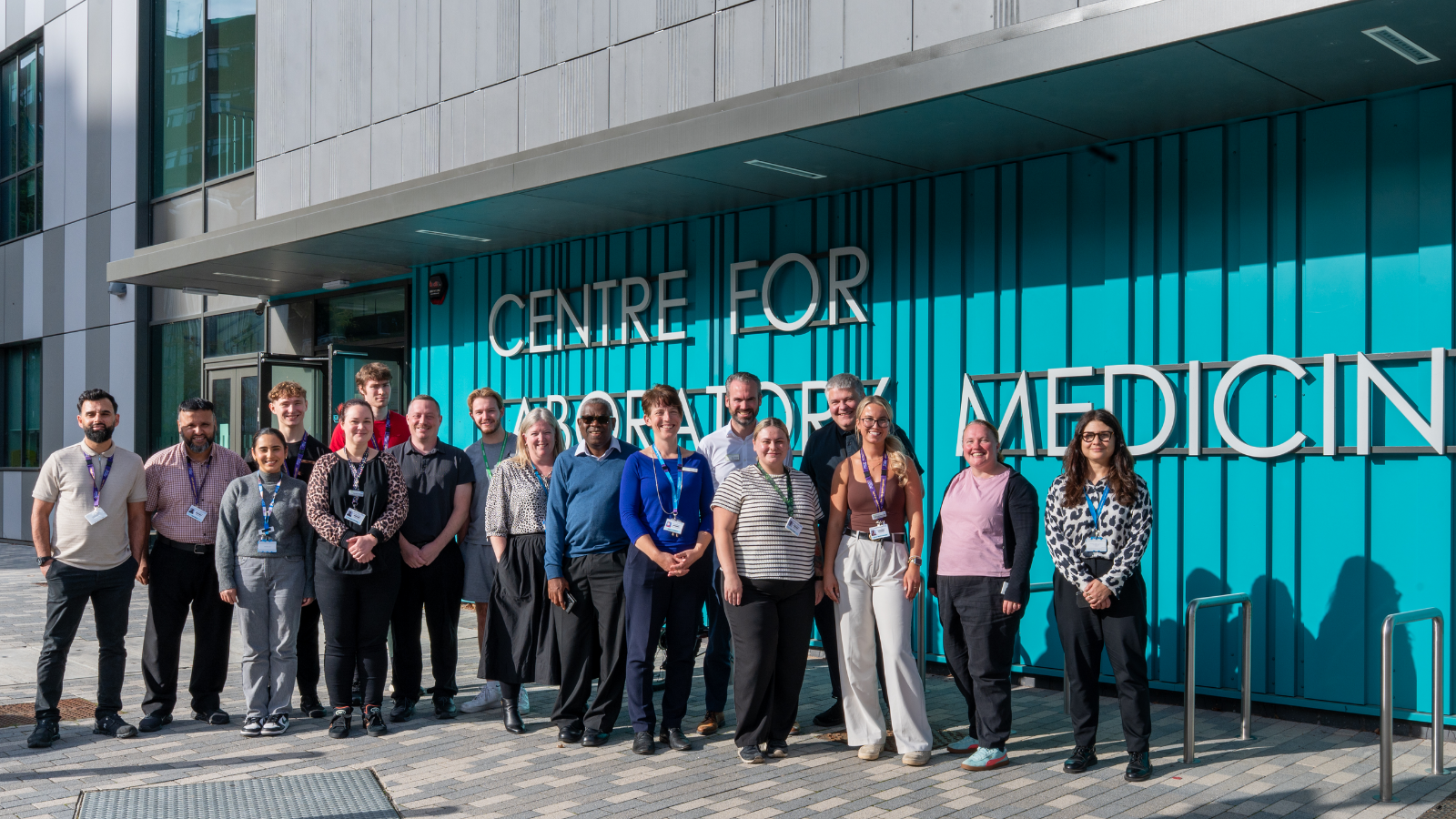Group of people outside of the Centre for laboratory medicine