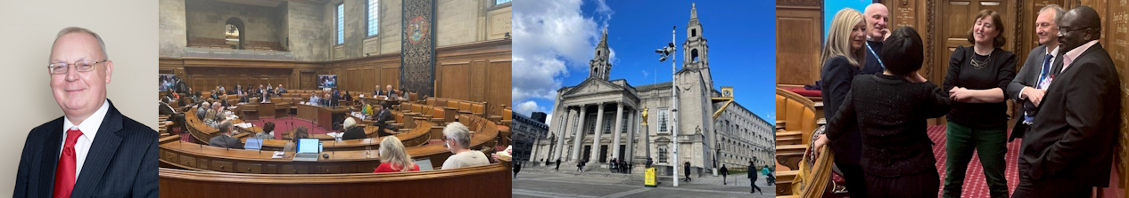 Partnership board, 7 March 2023 - collage featuring Cllr Tim Swift, Leeds Civic Hall and Partnership colleagues