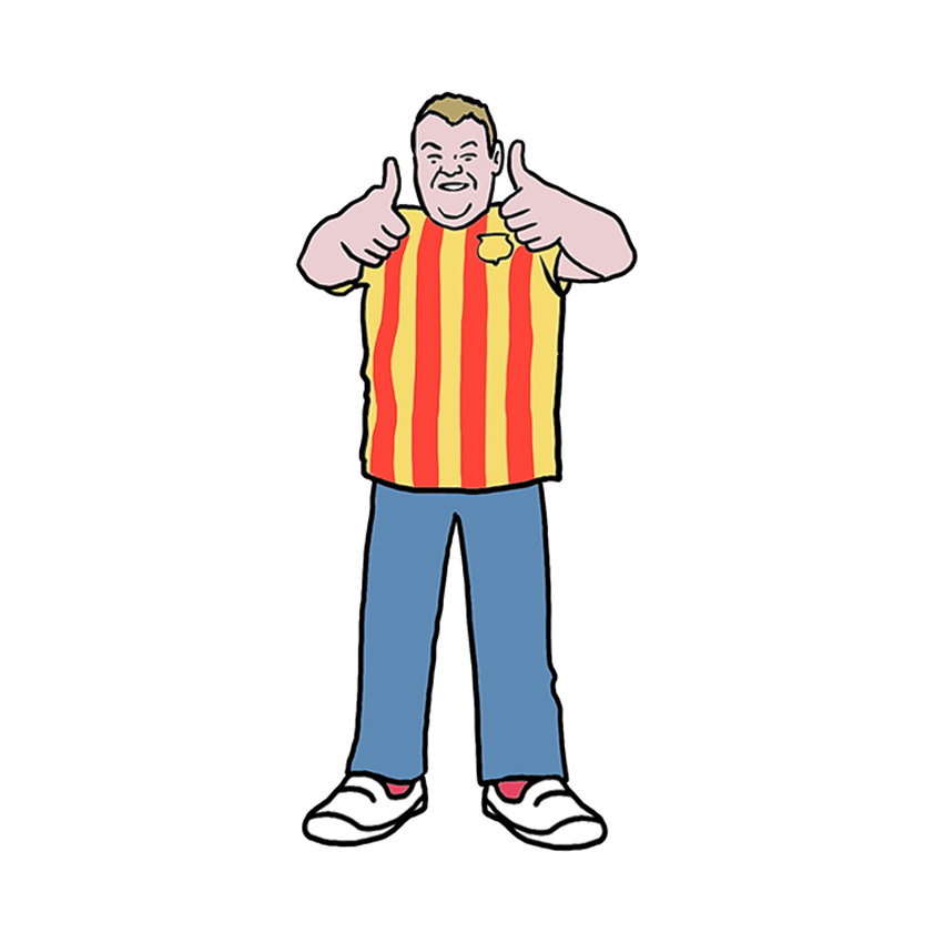 Illustration of a person with their hands and thumbs up 