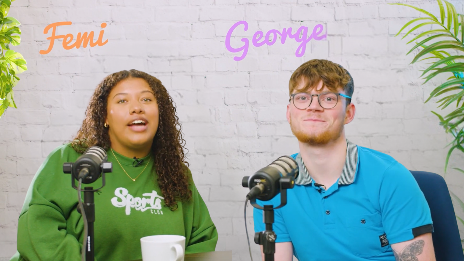 Image of two people with the text "Femi" and "George"
