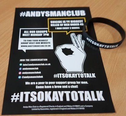 Andys Man Club flyer and bracelet