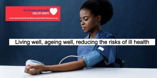 Healthy Hearts - "living well, ageing well, reducing the risks of ill health" - nurse testing her blood pressure