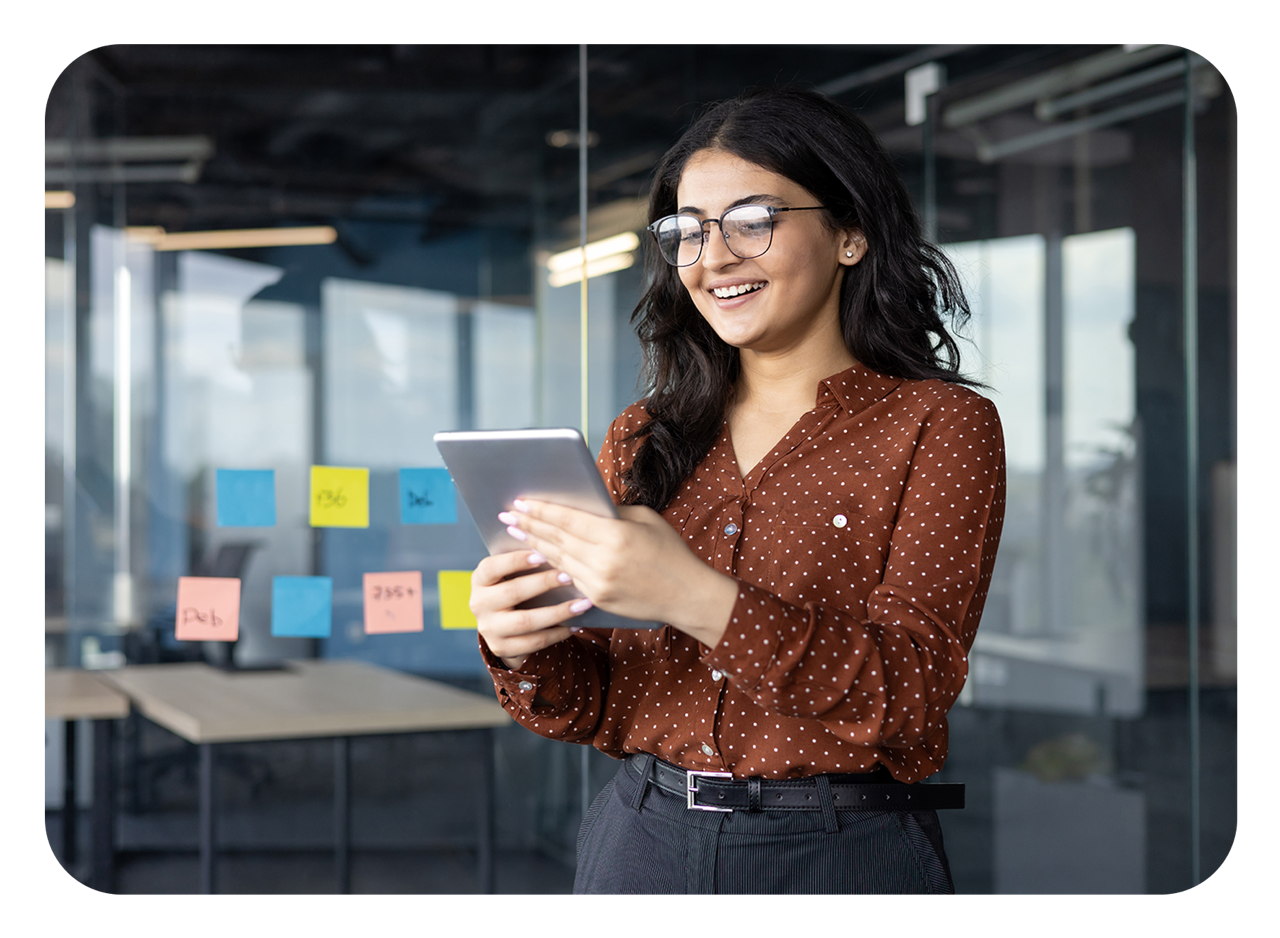 Young employee using computer tablet