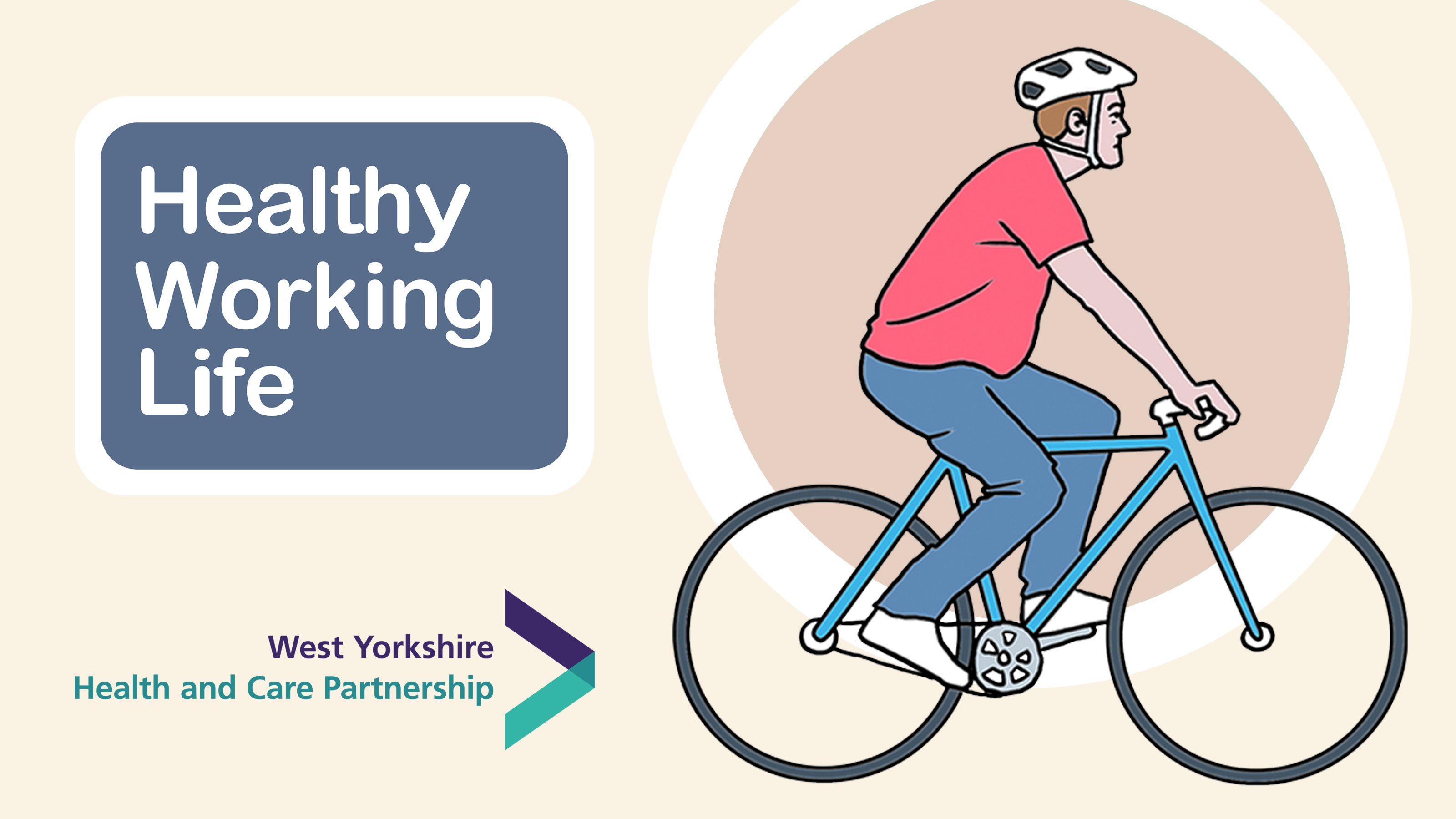 Healthy Working Life graphic showing someone wearing a helmet on a bicycle