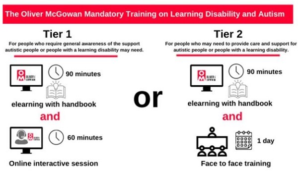 A diagram that outlines the tier structure of the Oliver McGowan training.