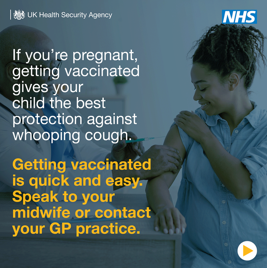 If you're pregnant, getting vaccinated gives your child the best protection against whooping cough. Speak to your midwife or GP parctice.