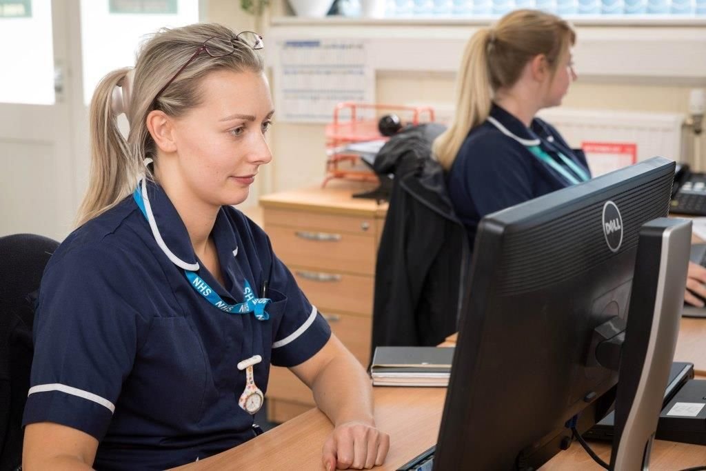 Clinical staff using computers