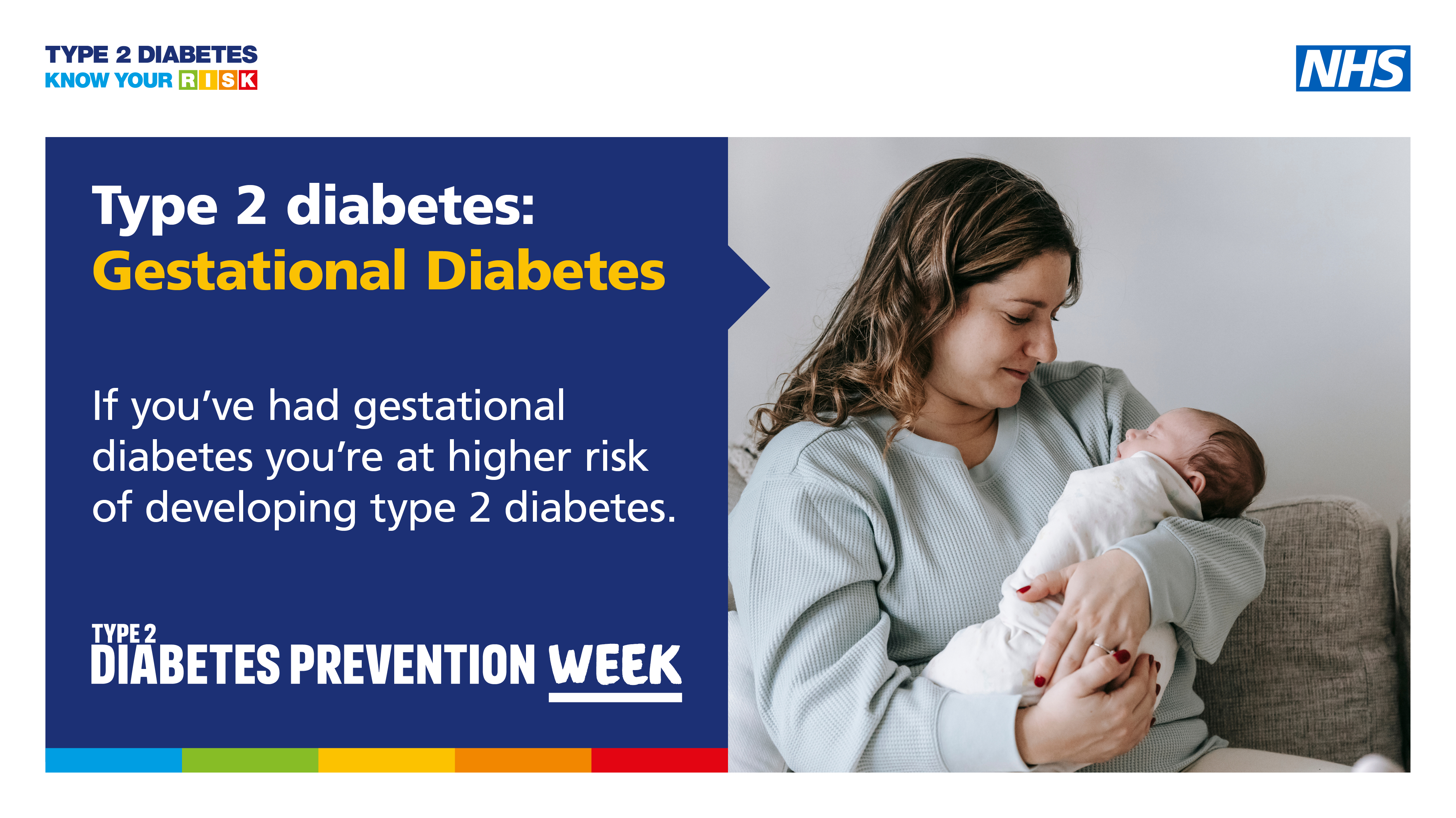 Woman with baby in her arms. If you've had gestational diabetes you're at higher risk of developing type 2 diabetes
