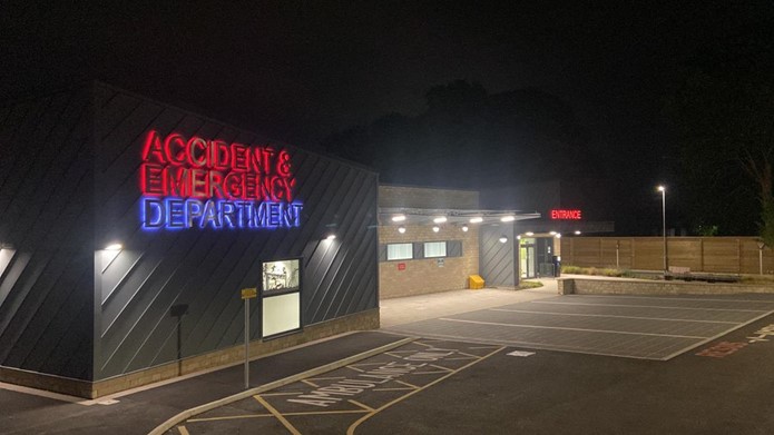 The Accident and Emergency building at Huddersfield Royal Infirmary