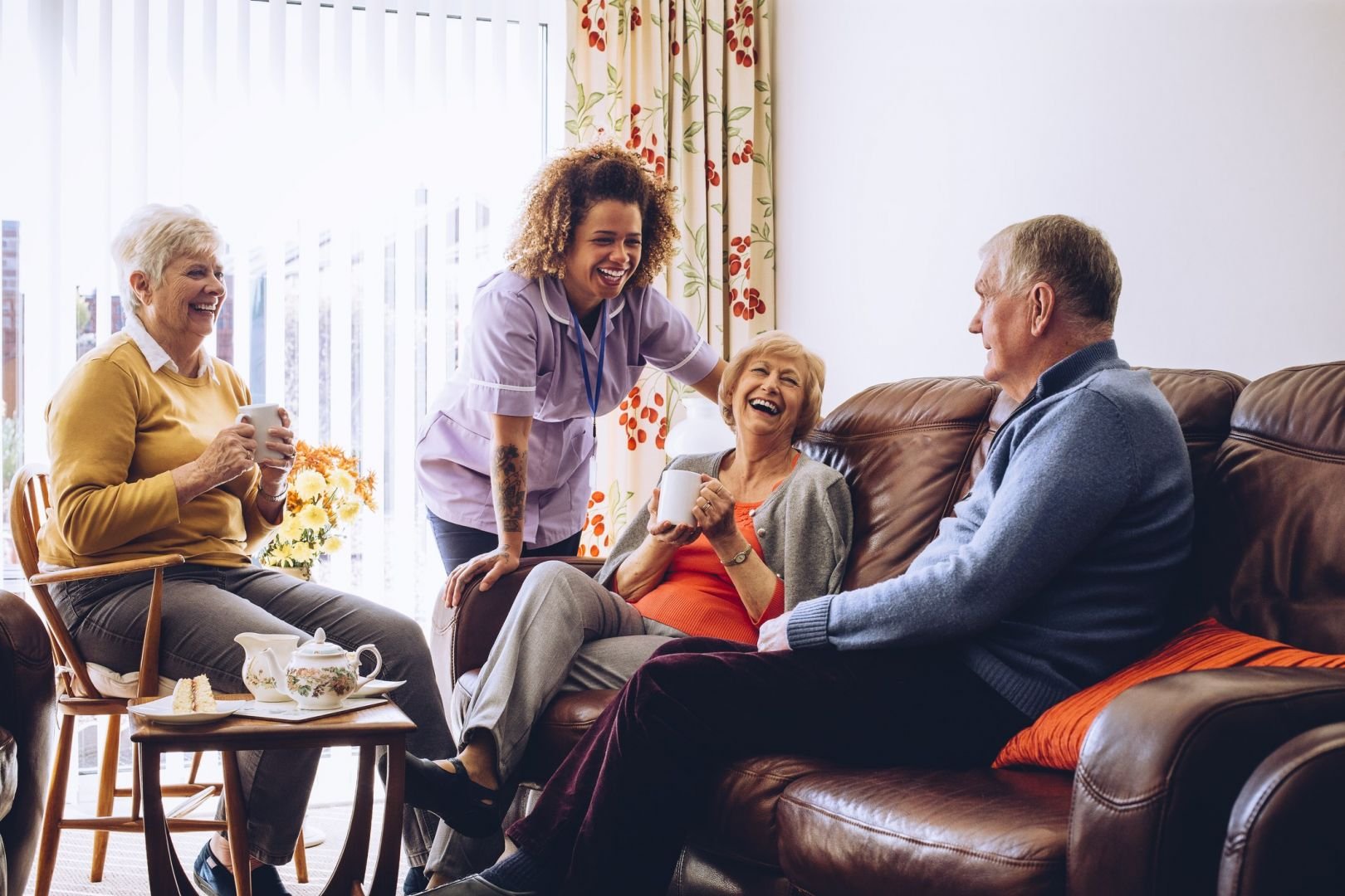 Photograph of a family with a care worker