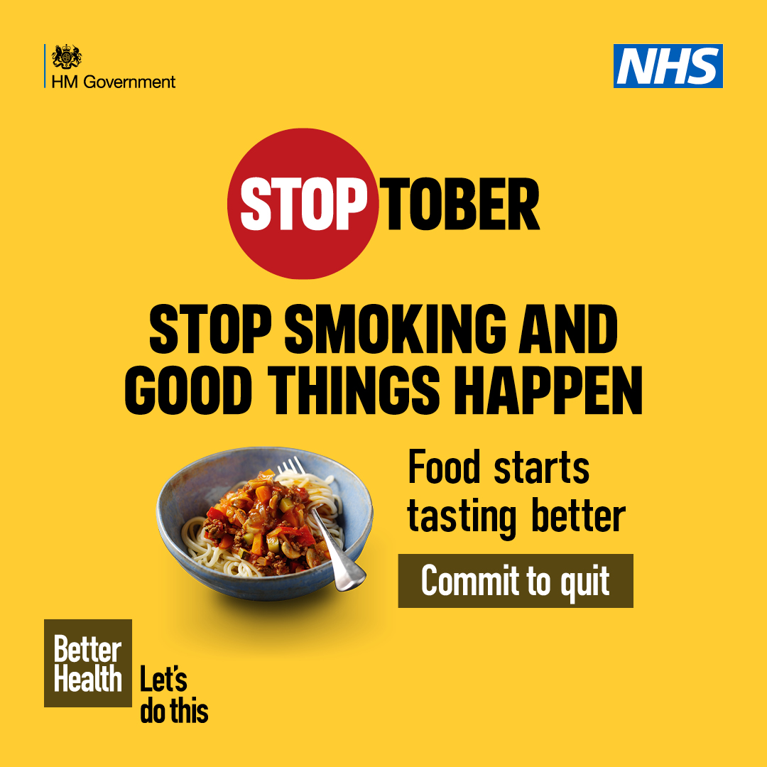 Stoptober stop smoking and good things start to happen. Food starts tasting better