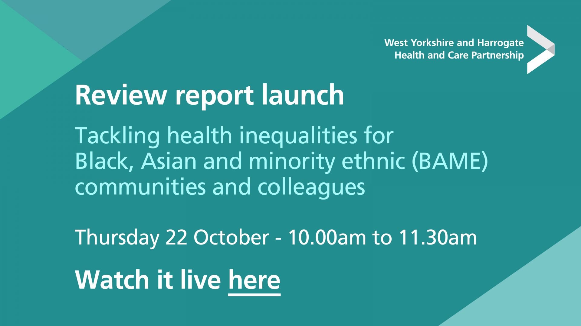 Watch the BAME review report live launch at 10am on 22 October