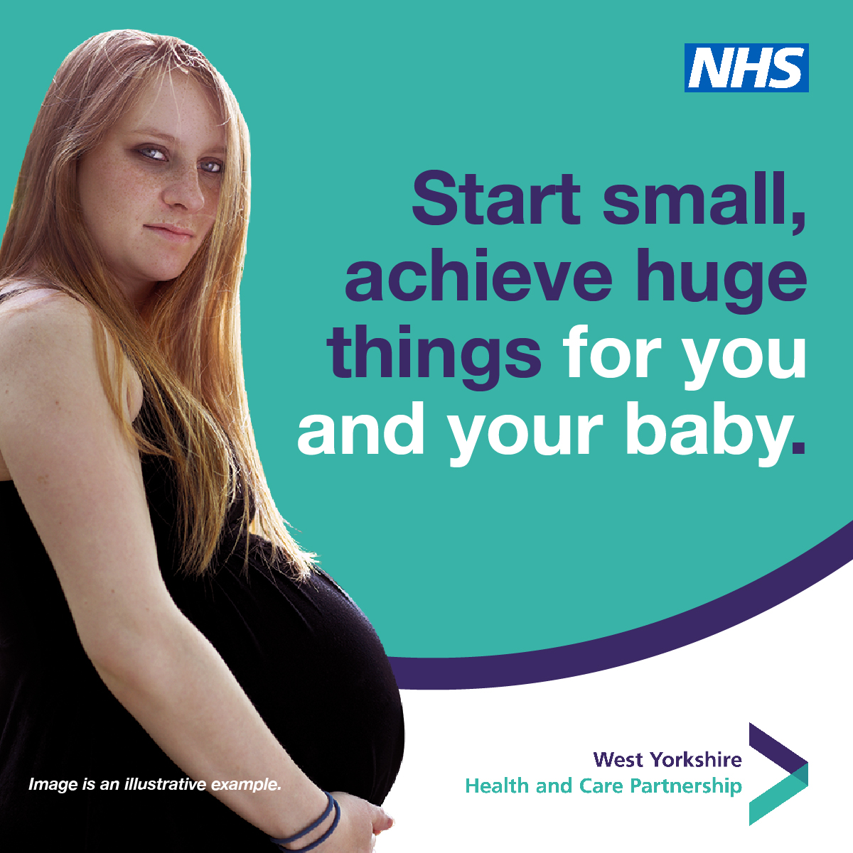 Start small. Achieve huge things for you and your baby. Pregnant woman looking at the camera