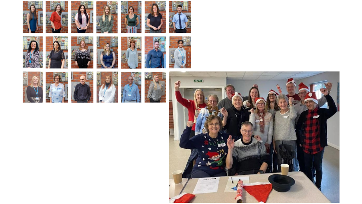 Collage of photos showing Live Well Wakefield staff and volunteers