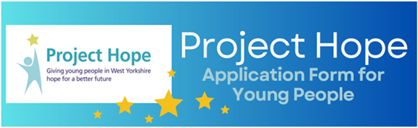 Text reads: Project Hope - application for young people