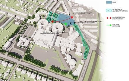 Illustrated plan of Calderdale Royal Hospital (from above)