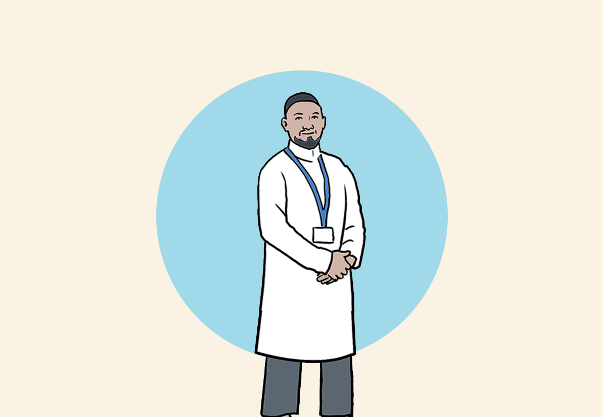 Illustration of person wearing a white coat