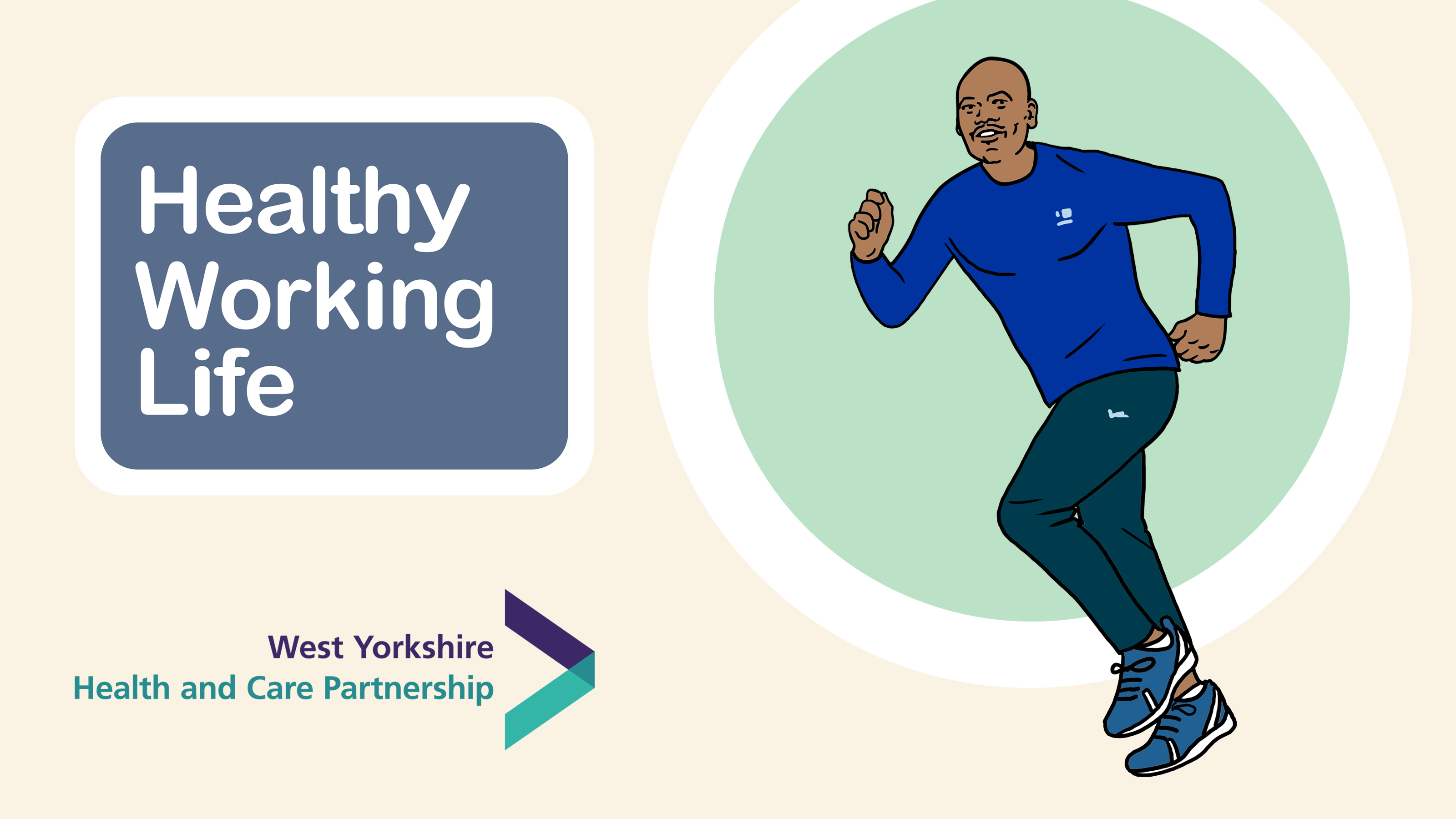 Healthy Working Life illustration of a man wearing a blue top running