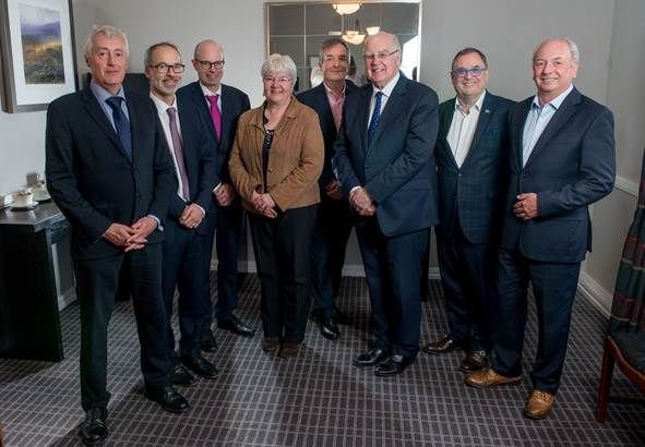 Representing Leeds City Region healthtech MoU partners - David McBeth, Rob Webster, Liam Sutton, Liz Towns-Andrews, Peter Slee, Sir Alan Langlands, Roger Marsh and Peter Ellingworth