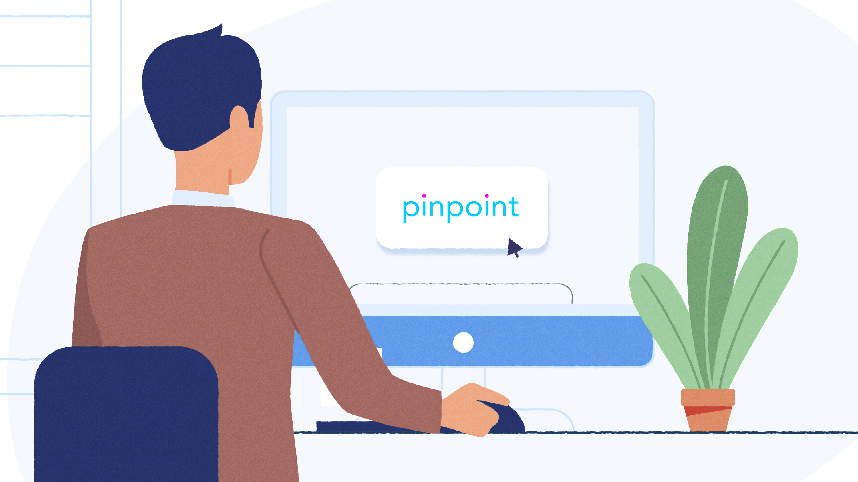 Simple illustration showing a GP at his computer with the PinPoint logo on the screen