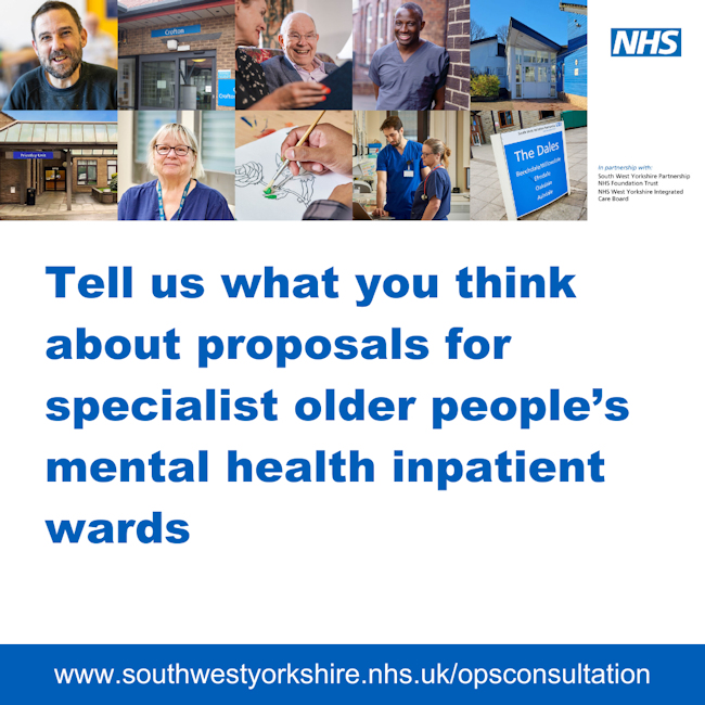 Consultation on improving mental health care for older people - collage. Text reads Tell us what you think about proposals for specialist older people's mental health inpatient services