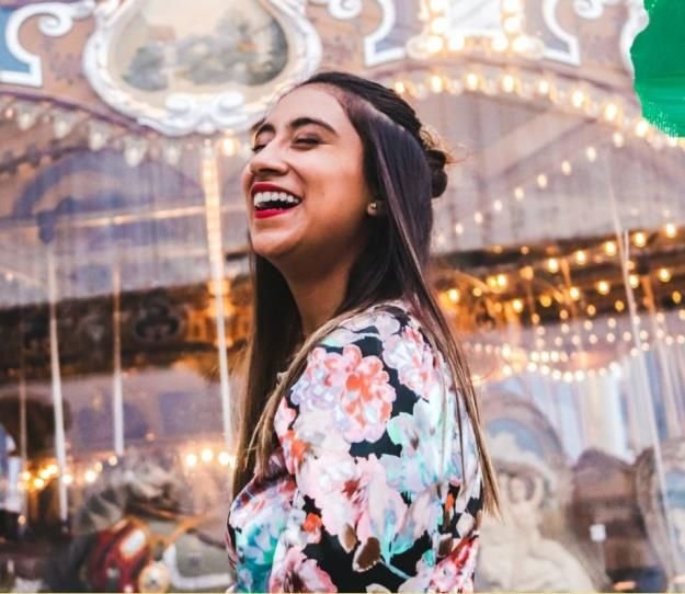 joyful woman at a fairground